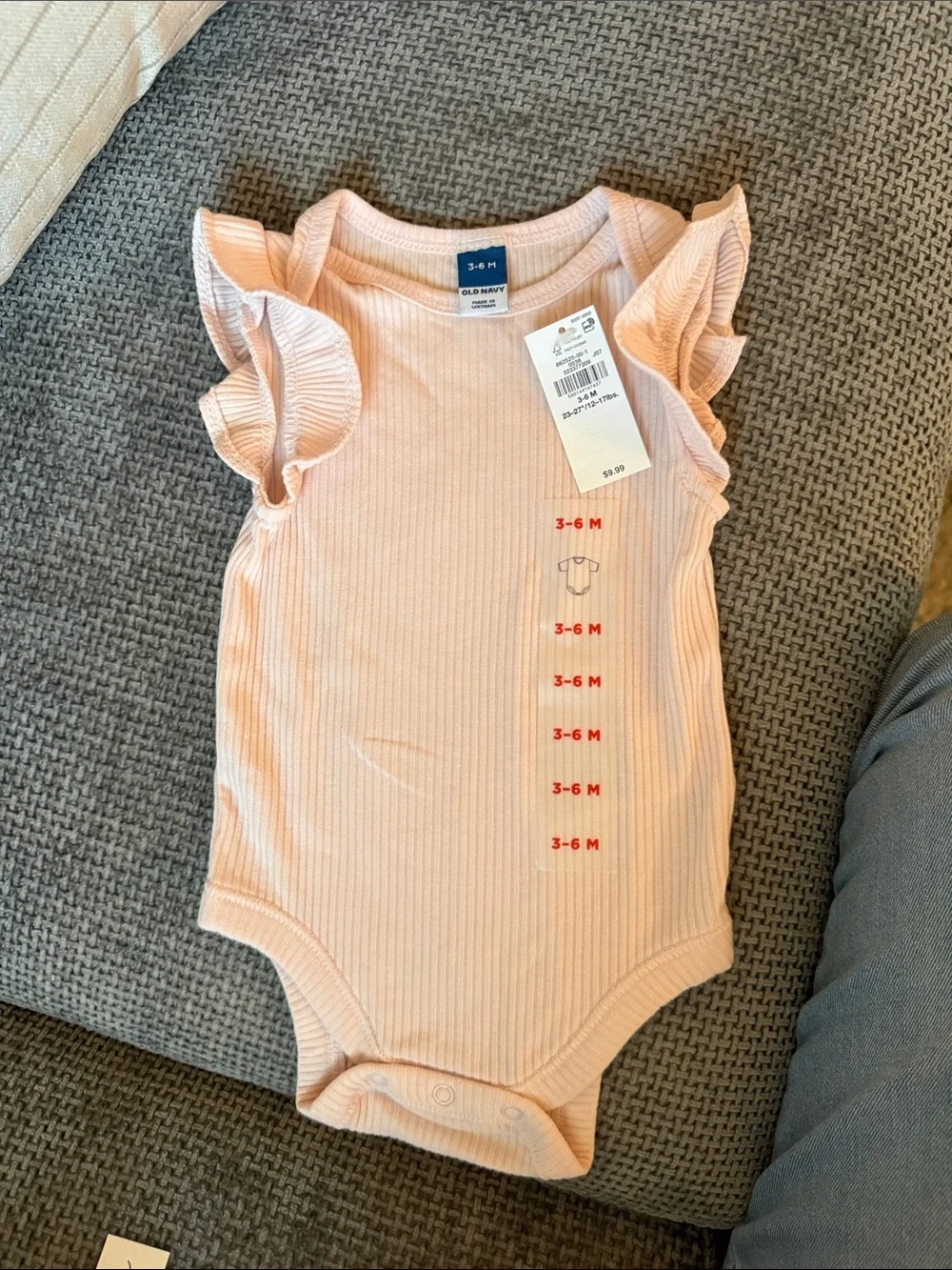 Old Navy Light Pink Ribbed Ruffle-Sleeve One-Piece Bodysuit